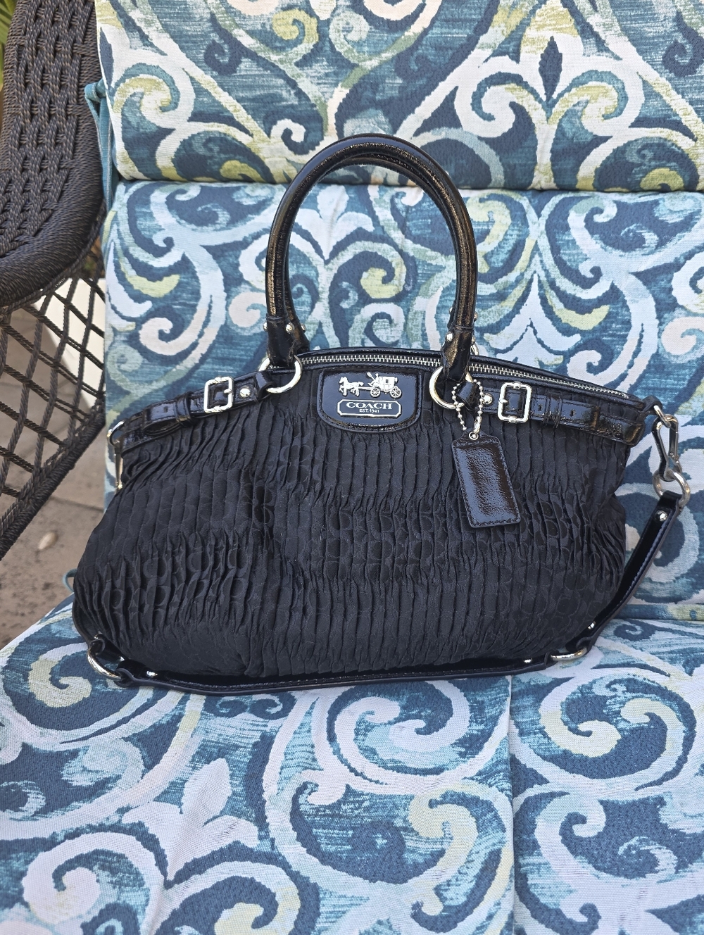 Coach Black Gathered Classic C Fabric Satchel Shoulder Bag